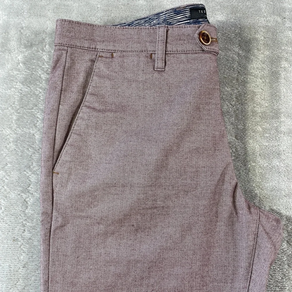 Ted Baker Pants Mens 34R Burgundy Slub Stretch Office Preppy Minimalist Casual